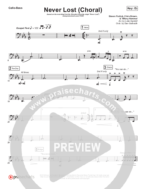 Never Lost (Choral Anthem SATB) Cello/Bass (Elevation Worship / Arr. Luke Gambill)