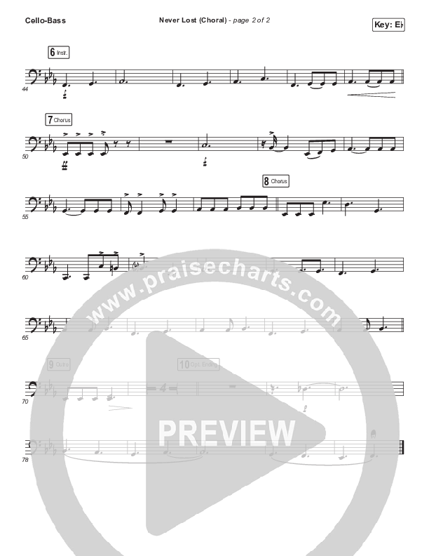 Never Lost (Choral Anthem SATB) Cello/Bass (Elevation Worship / Arr. Luke Gambill)