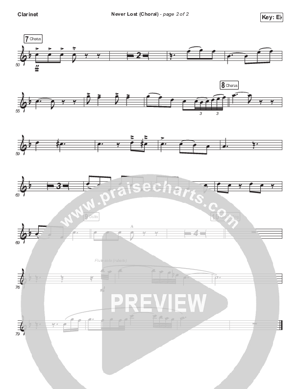 Never Lost (Choral Anthem SATB) Clarinet (Elevation Worship / Arr. Luke Gambill)