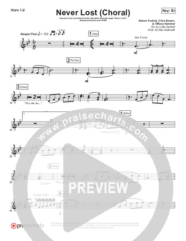 Never Lost (Choral Anthem SATB) French Horn 1/2 (Elevation Worship / Arr. Luke Gambill)