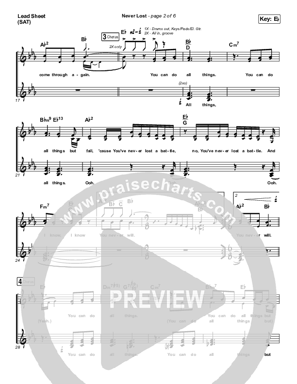 Never Lost (Choral Anthem SATB) Lead Sheet (SAT) (Elevation Worship / Arr. Luke Gambill)