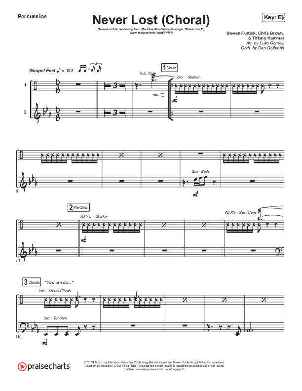 Never Lost (Choral Anthem SATB) Percussion (Elevation Worship / Arr. Luke Gambill)