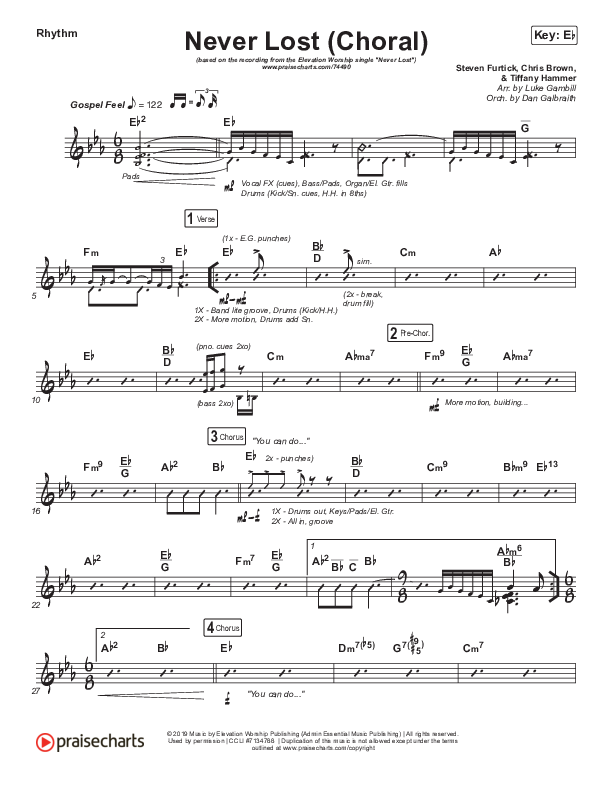 Never Lost (Choral Anthem SATB) Rhythm Chart (Elevation Worship / Arr. Luke Gambill)