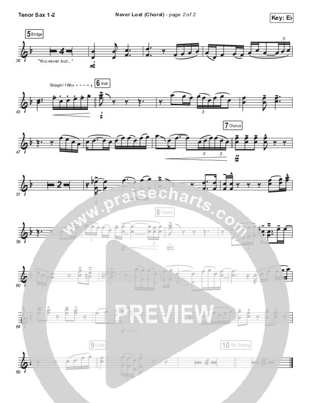 Never Lost (Choral Anthem SATB) Tenor Sax 1/2 (Elevation Worship / Arr. Luke Gambill)