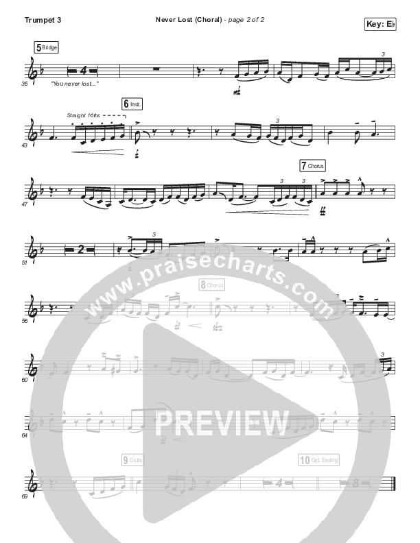 Never Lost (Choral Anthem SATB) Trumpet 3 (Elevation Worship / Arr. Luke Gambill)
