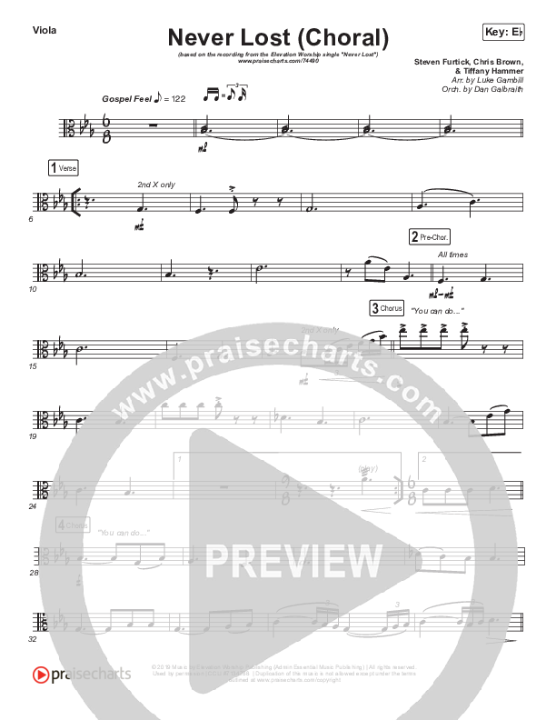Never Lost (Choral Anthem SATB) Viola (Elevation Worship / Arr. Luke Gambill)