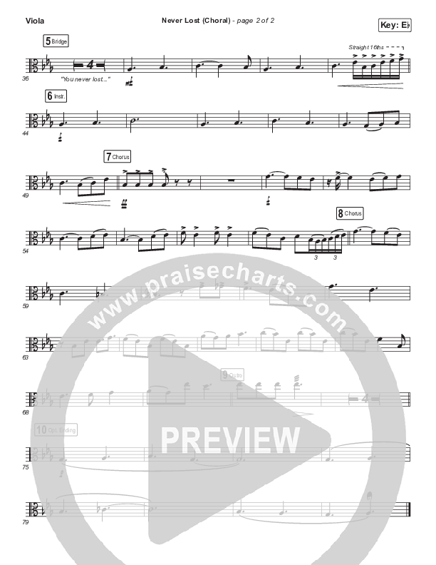 Never Lost (Choral Anthem SATB) Viola (Elevation Worship / Arr. Luke Gambill)