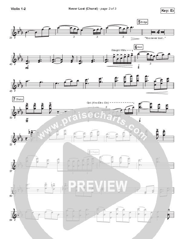 Never Lost (Choral Anthem SATB) Violin 1/2 (Elevation Worship / Arr. Luke Gambill)