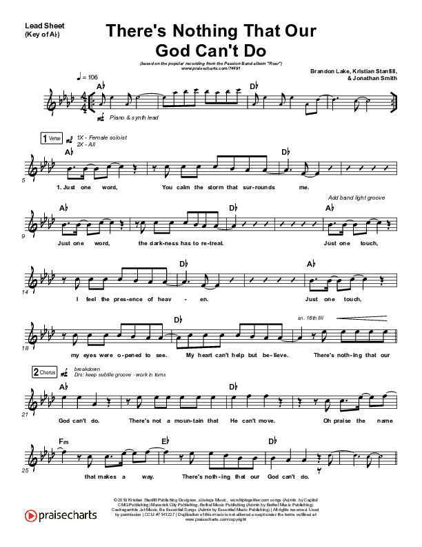 There's Nothing That Our God Can't Do (Live From Passion 2020) Lead Sheet (Melody) (Passion / Kristian Stanfill)