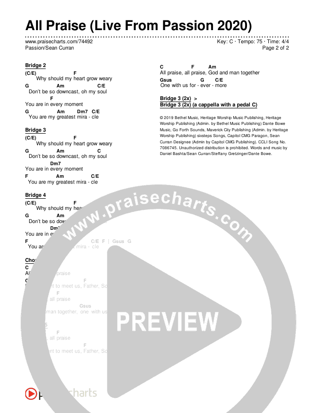 All Praise (Sing Praise) (Live From Passion 2020) Chords & Lyrics (Passion / Sean Curran)