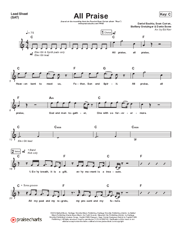 All Praise (Sing Praise) (Live From Passion 2020) Lead Sheet (SAT) (Passion / Sean Curran)
