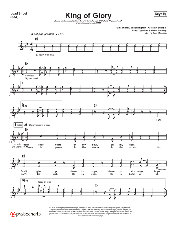King Of Glory (Live From Passion 2020) Lead Sheet (SAT) (Passion / Kristian Stanfill)