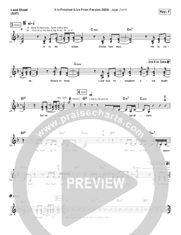 It Is Finished (Live From Passion 2020) Lead Sheet (SAT) (Passion / Melodie Malone)