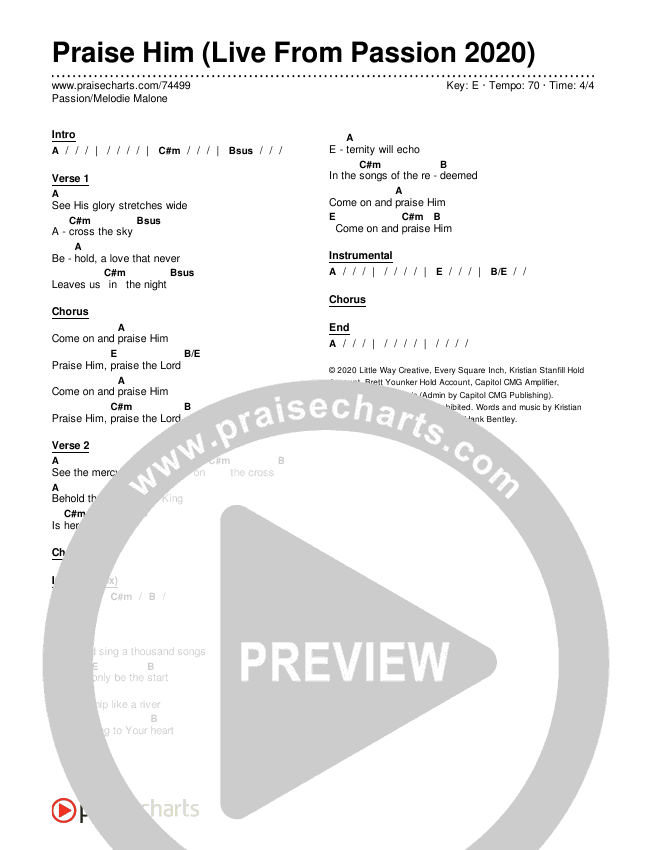 Praise Him (Live From Passion 2020) Chords & Lyrics (Passion / Melodie Malone)