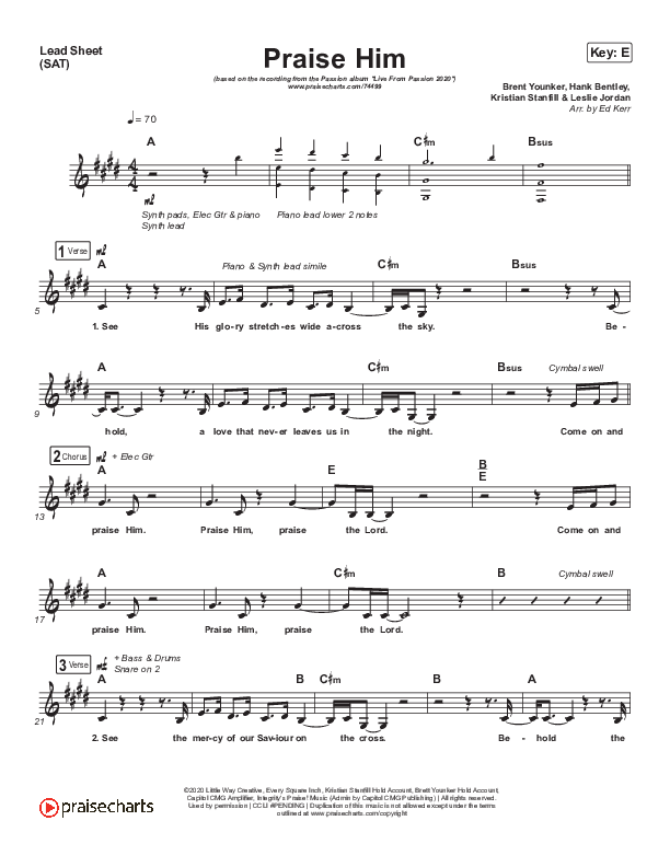 Praise Him (Live From Passion 2020) Lead Sheet (SAT) (Passion / Melodie Malone)