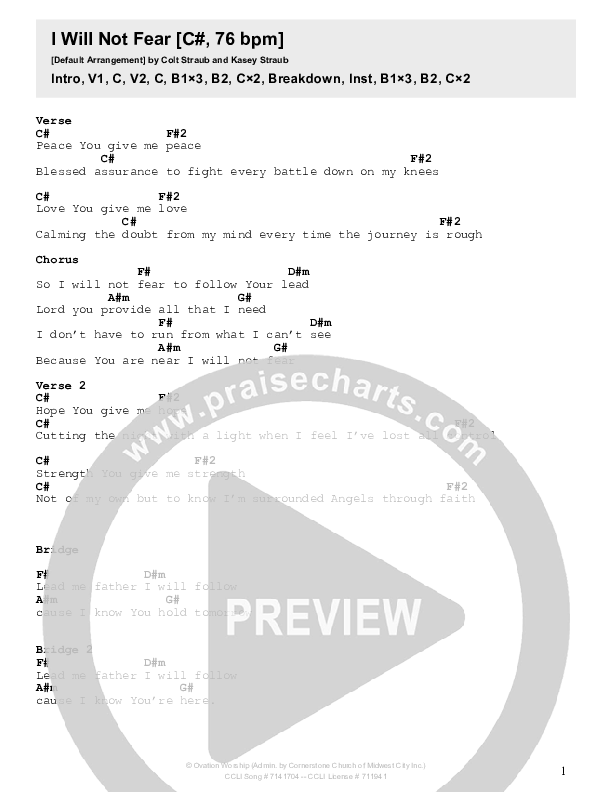 I Will Not Fear Chords & Lyrics (Ovation Worship)