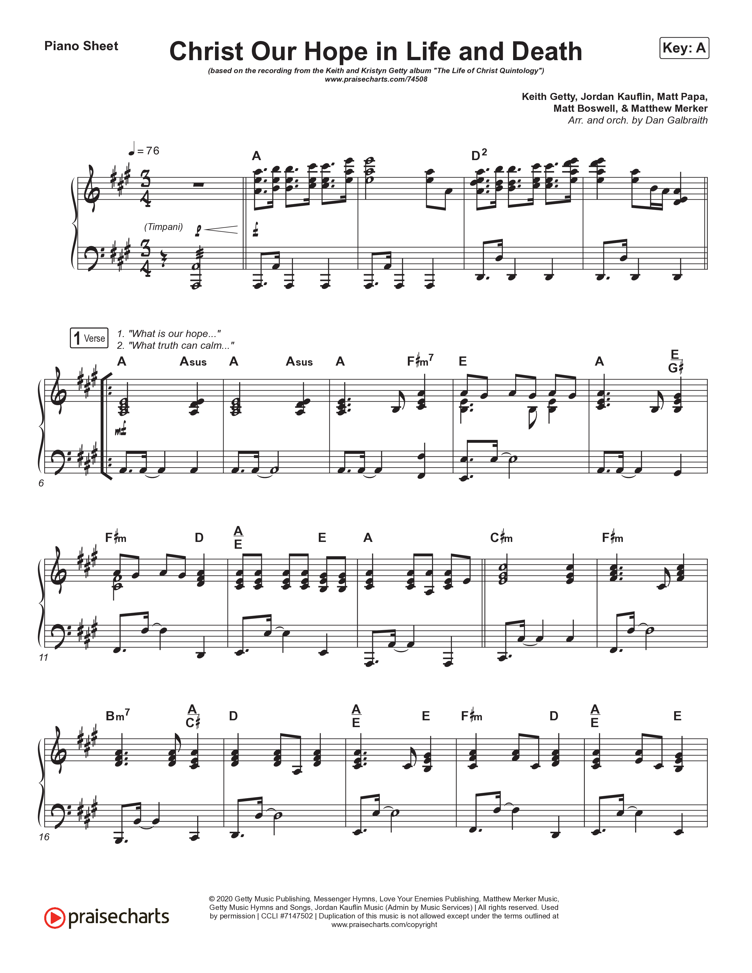 Christ Our Hope In Life And Death Piano Sheet (Matt Papa / Keith & Kristyn Getty)