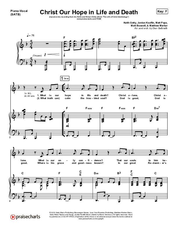 Christ Our Hope In Life And Death Piano/Vocal (SATB) (Matt Papa / Keith & Kristyn Getty)