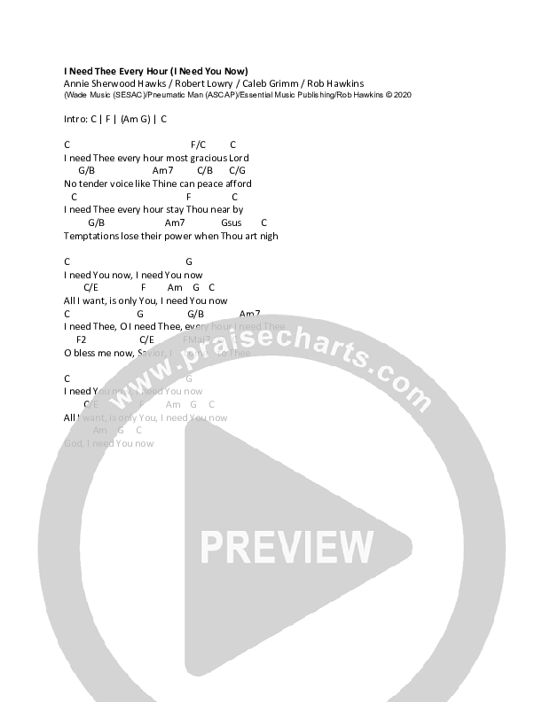 I Need Thee (Need You Now) Chord Chart (Caleb & Kelsey)