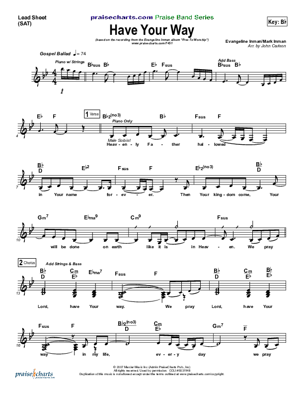Have Your Way Lead Sheet (SAT) (Evangeline Inman)