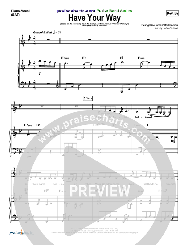 Have Your Way Piano/Vocal (SAT) (Evangeline Inman)