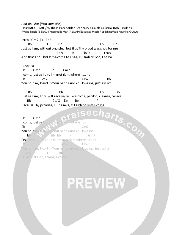 Just As I Am (You Love Me) Chord Chart (Caleb & Kelsey)