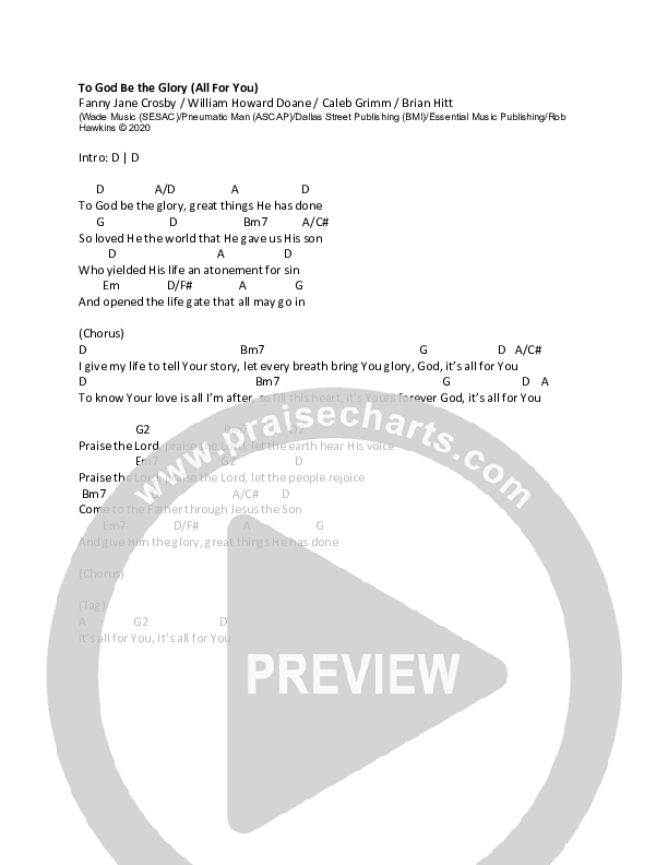 To God Be The Glory (All For You) Chord Chart (Caleb & Kelsey)