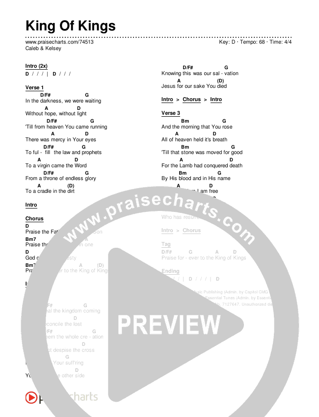 King Of Kings Chords PDF (Caleb & Kelsey) PraiseCharts
