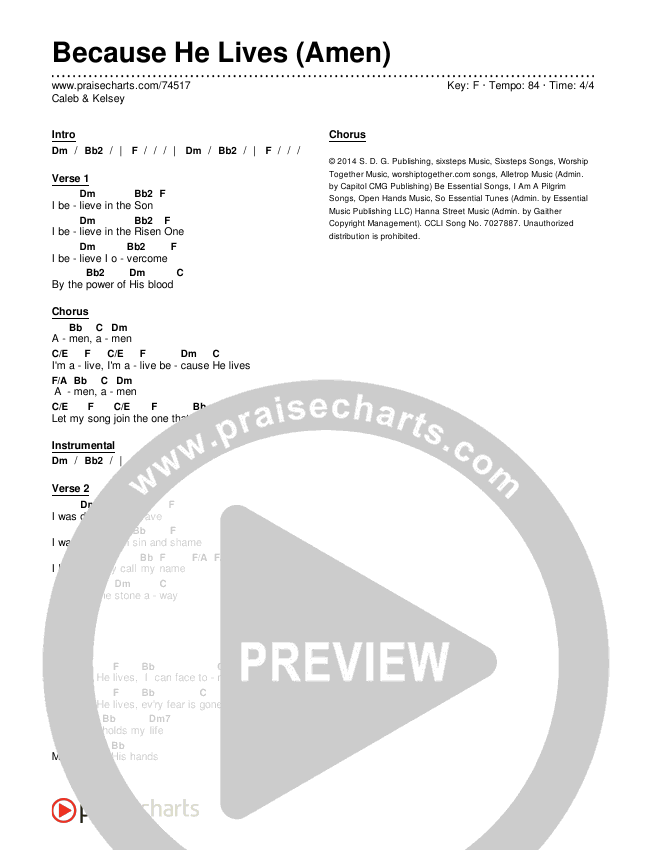 Because He Lives (Amen) Chords & Lyrics (Caleb & Kelsey)