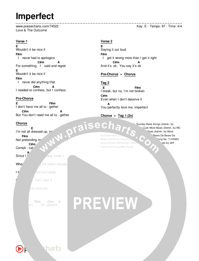 Imperfect Chords & Lyrics (Love & The Outcome)