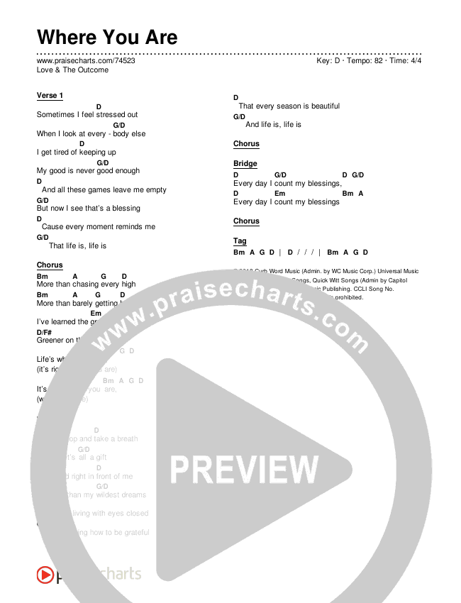 Where You Are Chords & Lyrics (Love & The Outcome)