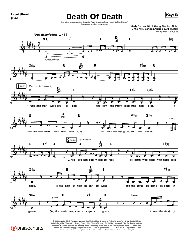 Death Of Death Lead Sheet (Print Only) (Cody Carnes)
