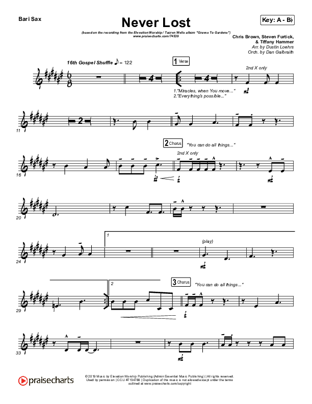 Never Lost Bari Sax (Elevation Worship / Tauren Wells)