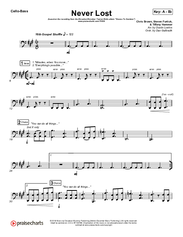 Never Lost Cello/Bass (Elevation Worship / Tauren Wells)