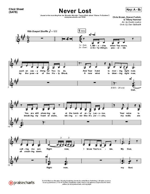Never Lost Choir Sheet (SATB) (Elevation Worship / Tauren Wells)