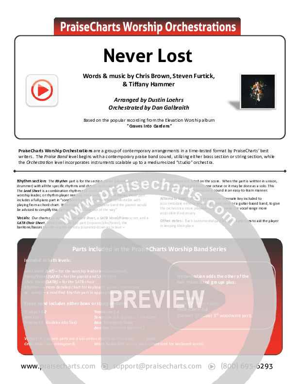 Never Lost Cover Sheet (Elevation Worship / Tauren Wells)