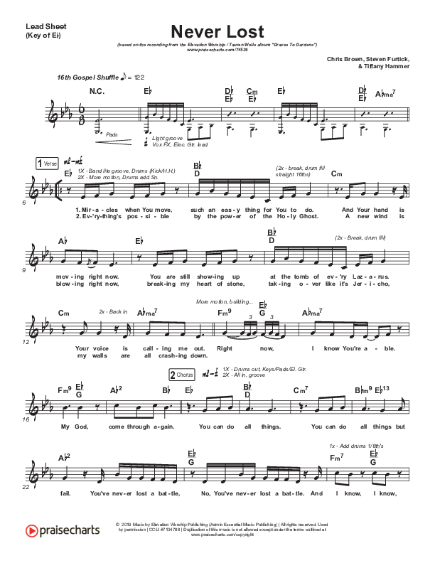 Never Lost Lead Sheet (Melody) (Elevation Worship / Tauren Wells)