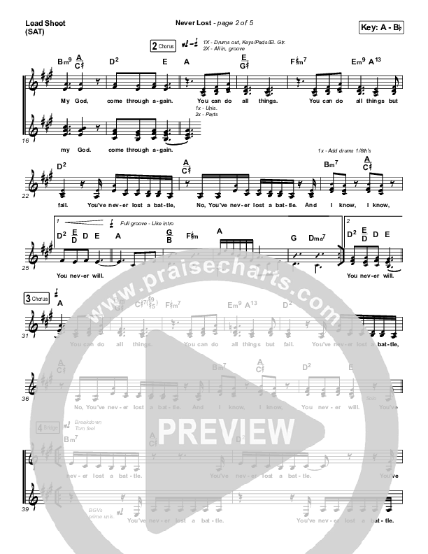Never Lost Lead Sheet (SAT) (Elevation Worship / Tauren Wells)