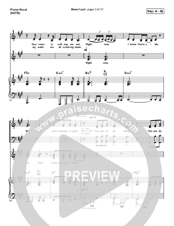 Never Lost Piano/Vocal (SATB) (Elevation Worship / Tauren Wells)