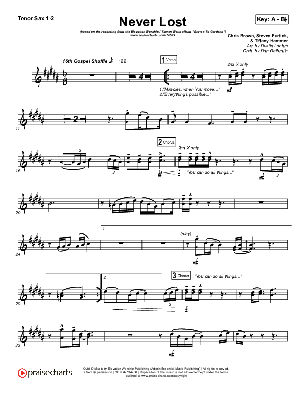 Never Lost Tenor Sax 1/2 (Elevation Worship / Tauren Wells)