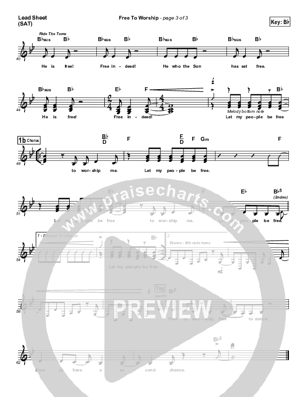 Free To Worship Lead Sheet (SAT) (Evangeline Inman)