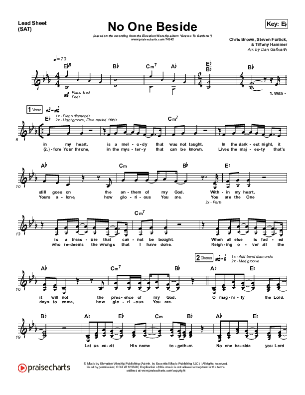 No One Beside Lead Sheet (SAT) (Elevation Worship)
