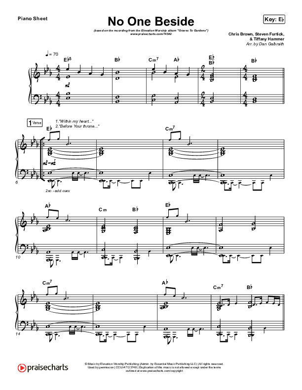 No One Beside Piano Sheet (Elevation Worship)