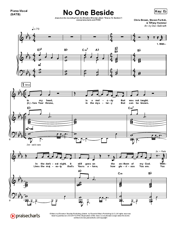 No One Beside Piano/Vocal (SATB) (Elevation Worship)