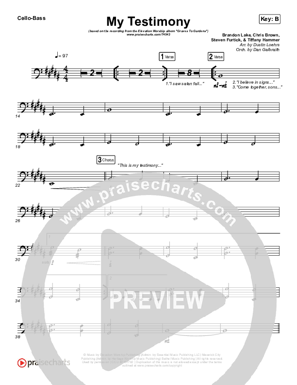 My Testimony Cello/Bass (Elevation Worship)