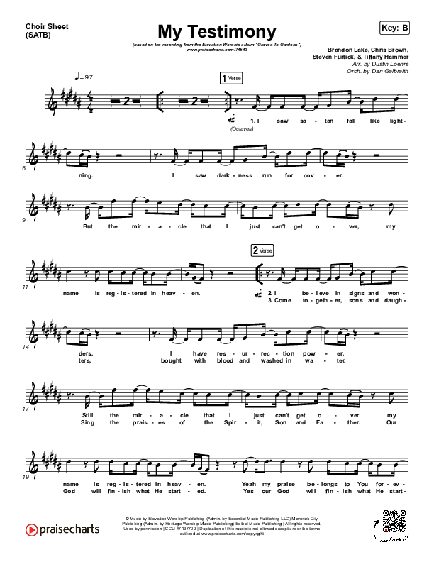 My Testimony Choir Sheet (SATB) (Elevation Worship)