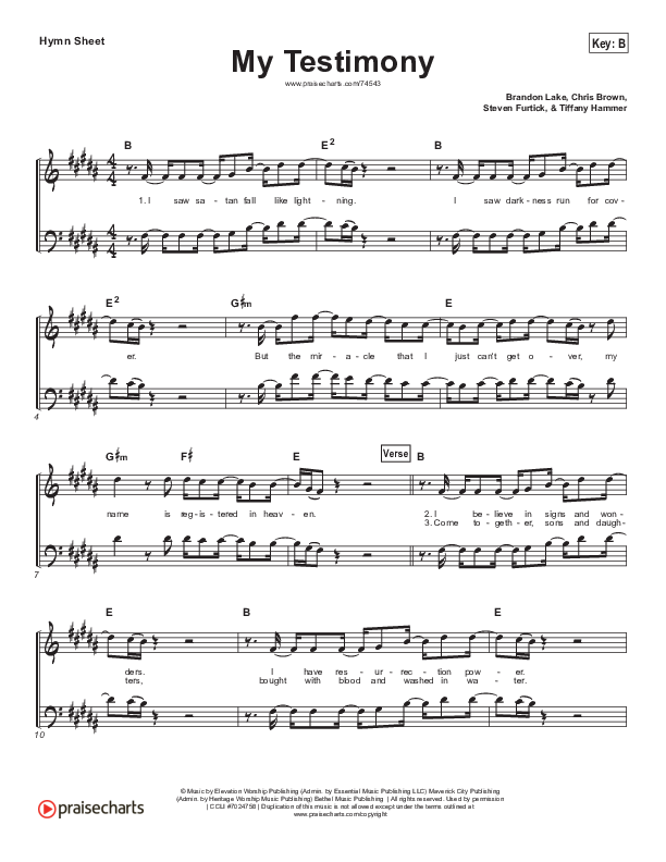 My Testimony Hymn Sheet (Elevation Worship) PraiseCharts