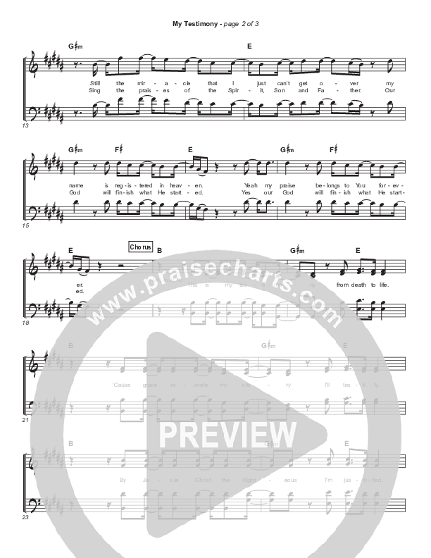 My Testimony Hymn Sheet (Elevation Worship)