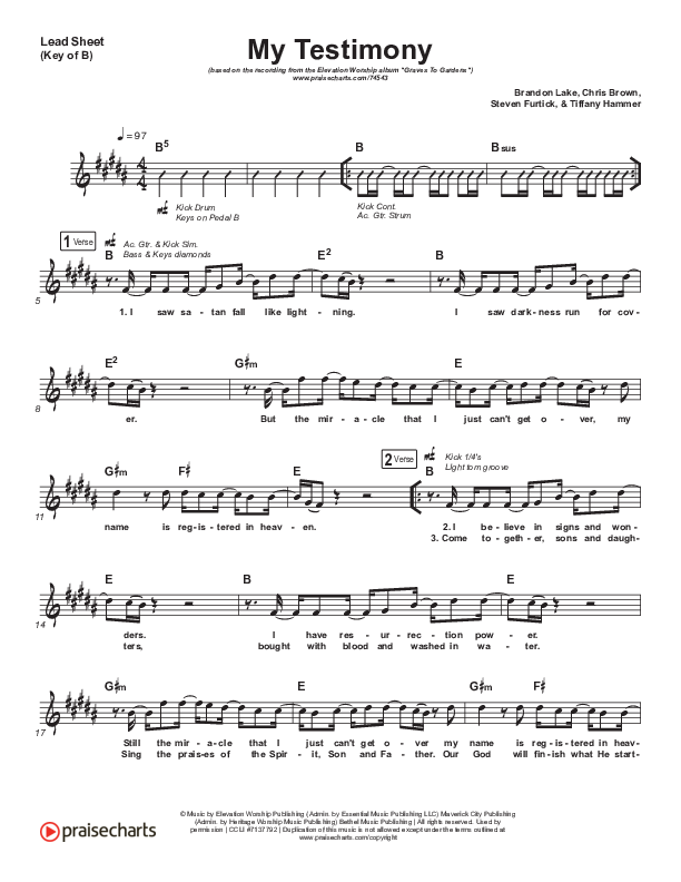 My Testimony Lead Sheet (Melody) (Elevation Worship)