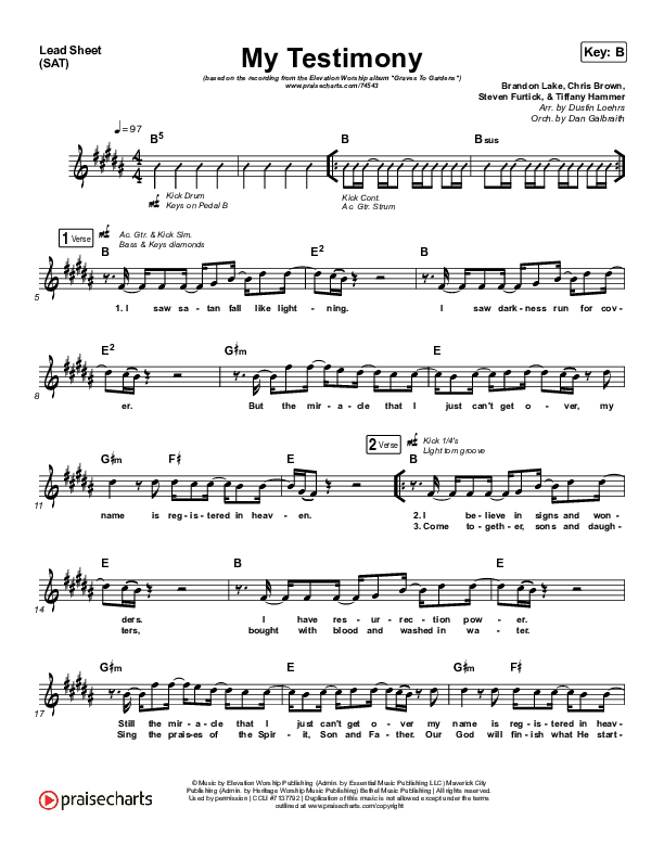 My Testimony Sheet Music PDF (Elevation Worship) PraiseCharts